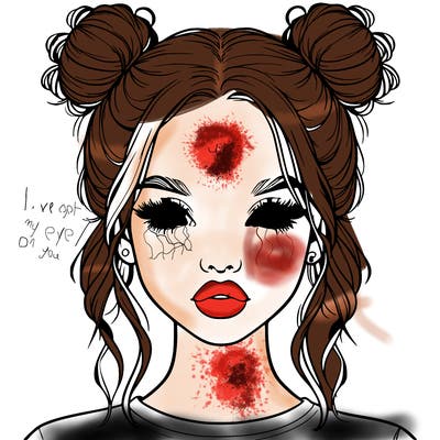 realistic girl with two buns in hair and lips