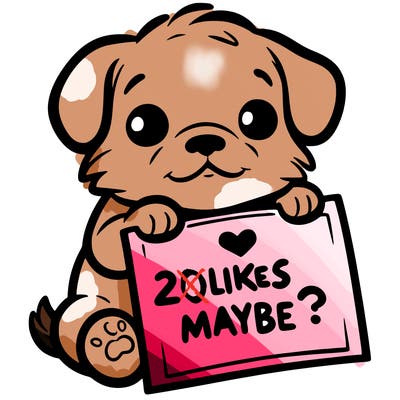 a puppy holding a sign that says 2 likes maybe?