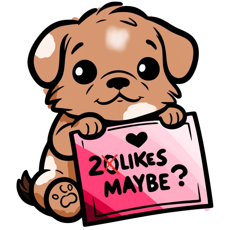 a puppy holding a sign that says 2 likes maybe?