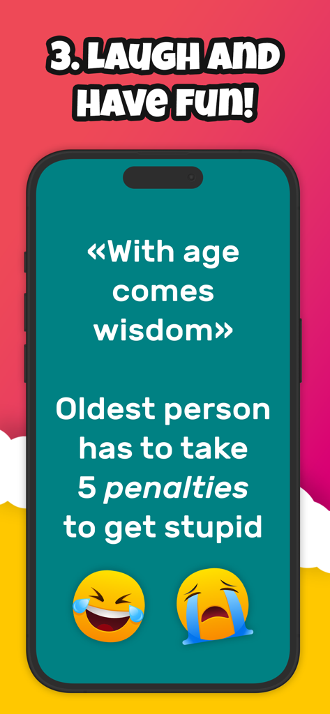 Cheers - Party Games - Smartphone screen showing a funny party game prompt from the Cheers app with laughing and crying emojis