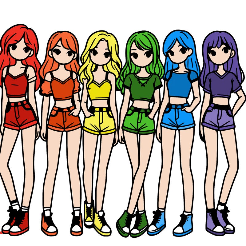 a group of girls wearing crop tops and shorts