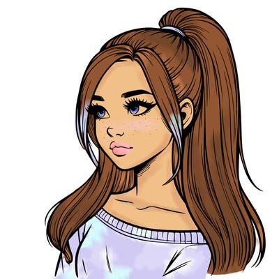 realistic girl with a high ponytail