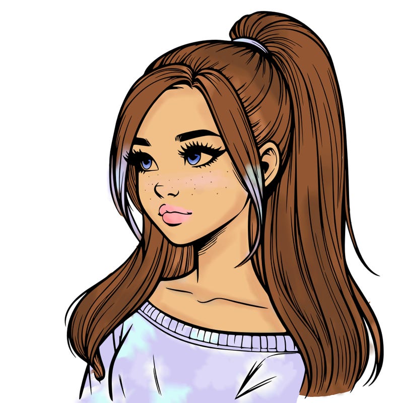 realistic girl with a high ponytail