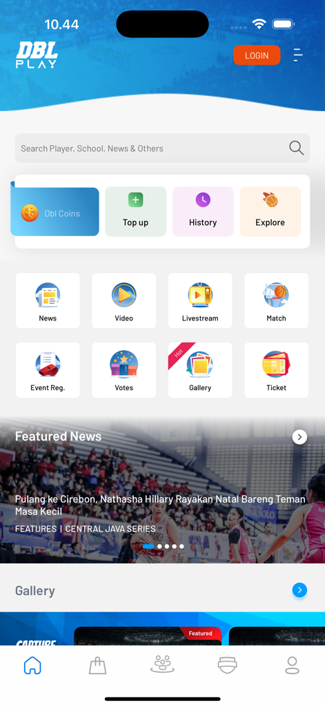 Die Startseite der DBL Play App mit Basketballnachrichten und Symbolen für Sportkategorien