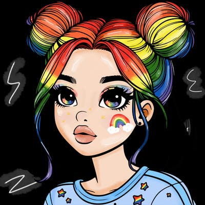 realistic girl with space buns on the side of her head
