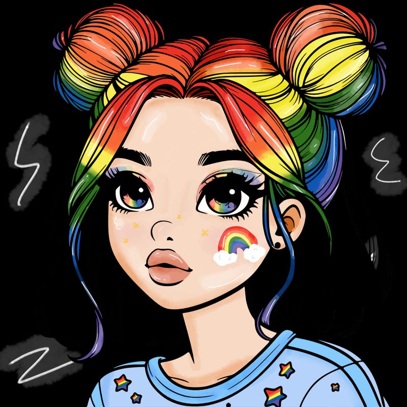 realistic girl with space buns on the side of her head