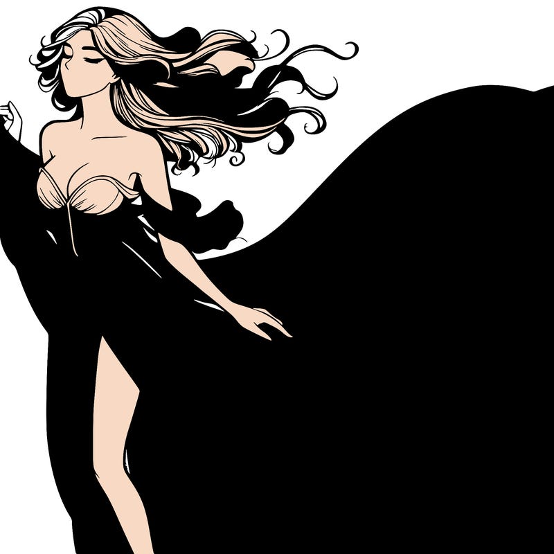 realistic woman in dress flowing the the wind