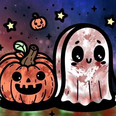 cute pumpkin and ghost