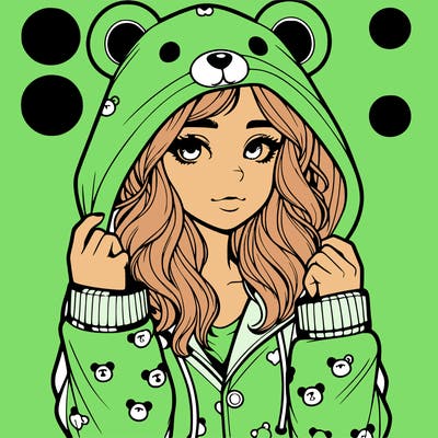 realistic girl in a animal pjs hoodie