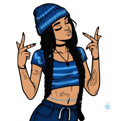 realistic teenage girl with braids and a beanie and crop top doing 🫶🏼