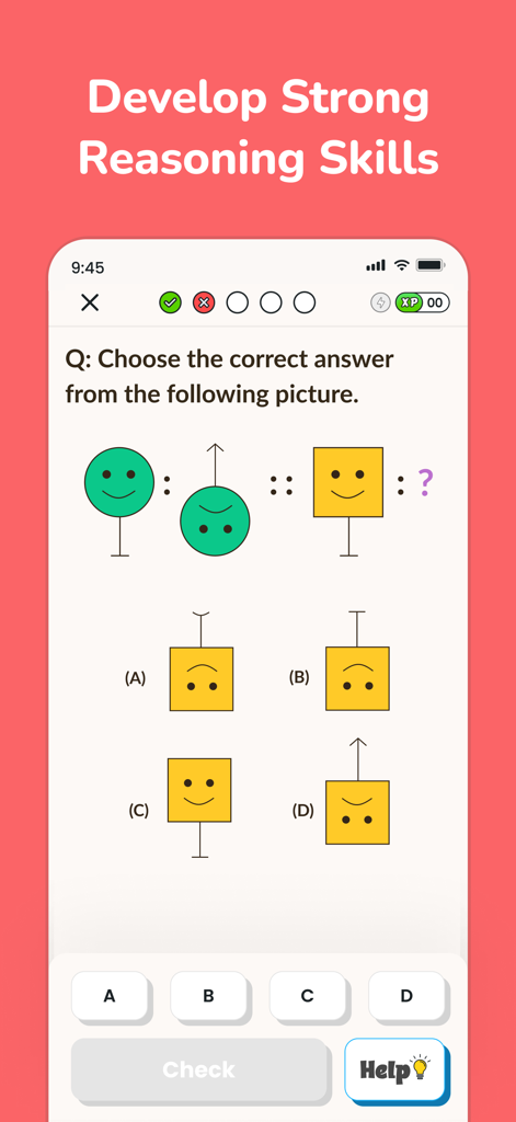 Gonit - Practice Math Olympiad - A math logic reasoning question with shape patterns in the Gonit app interface
