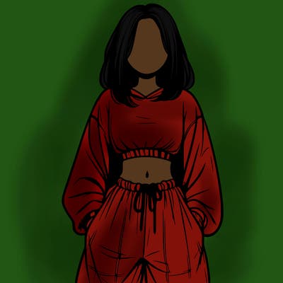 realistic girl faceless with baggy pants and a crop top