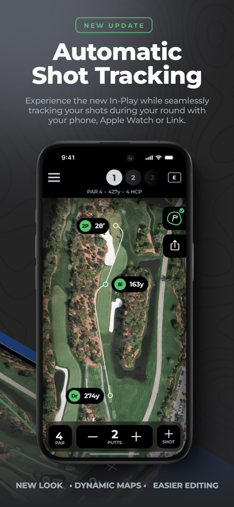 Arccos - Arccos app interface for automatic golf shot tracking with dynamic maps.