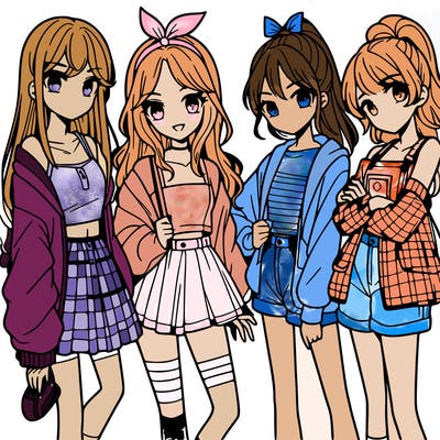 teen manga girls group of 4
