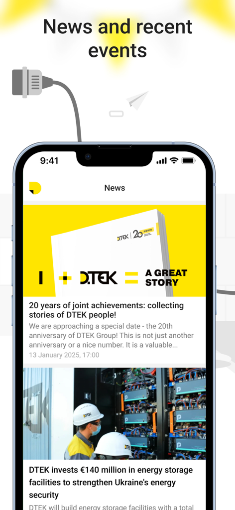 Портал ДТЕК - The news and recent events screen within the DTEK Portal mobile application for employees
