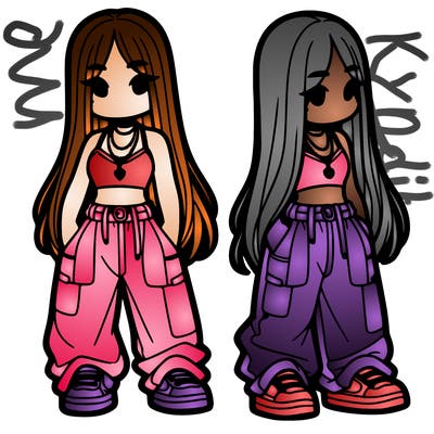 girl in baggy pants crop top and long hair