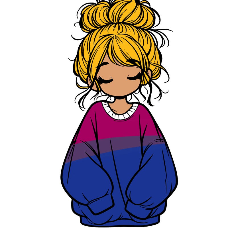 girl with baggy sweatshirt and messy bun