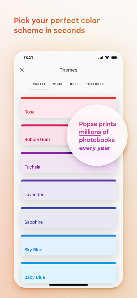 Popsa | Print Your Photos - Popsaフォトブックアプリのパステルカラーテーマの選択