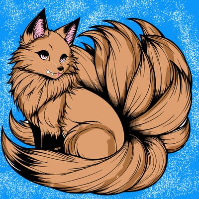 realistic detailed 9 tailed anime fox