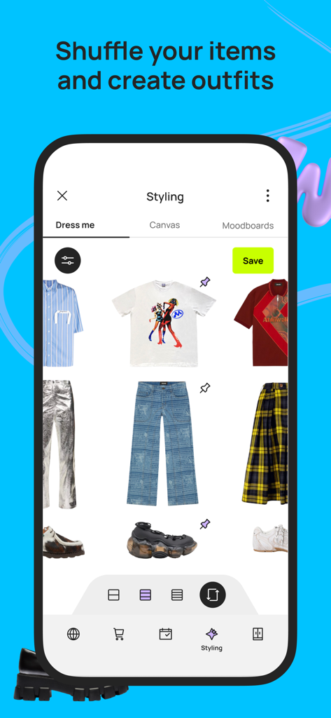 A screenshot of the Whering app showing the Dress Me feature for creating outfits