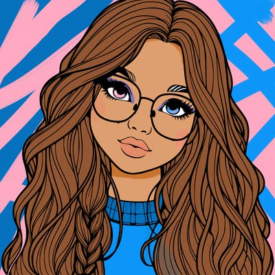 girl with long hair and freckles and glasses realistic