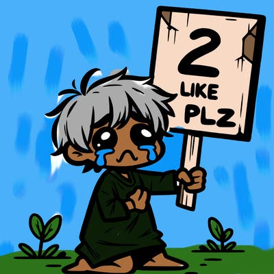 small poor toddler crying with sign that says 2 like plz