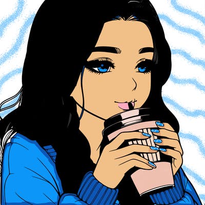 realistic girl drinking coffee