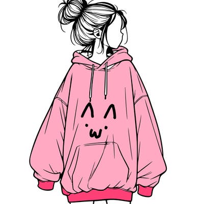 realistic girl with a oversized sweatshirt on and a bun