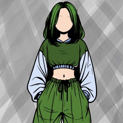 realistic girl faceless with baggy pants and a crop top