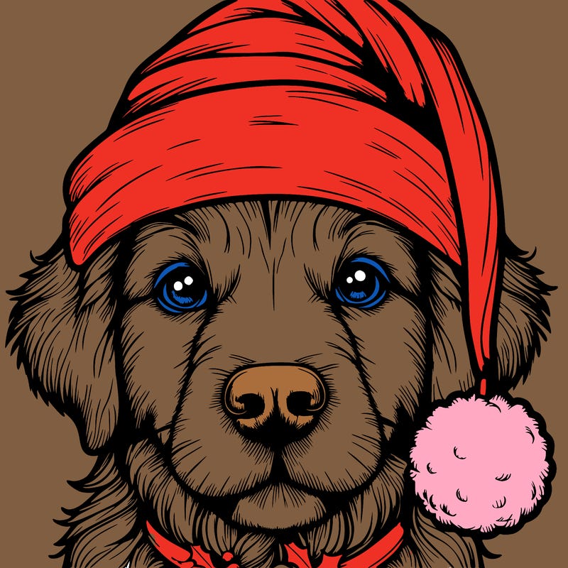 realistic dog with a christmas hat