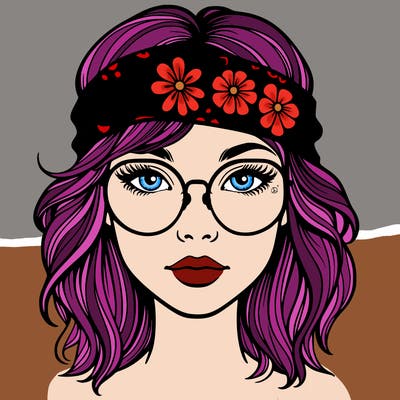 hippie girl with glasses realistic