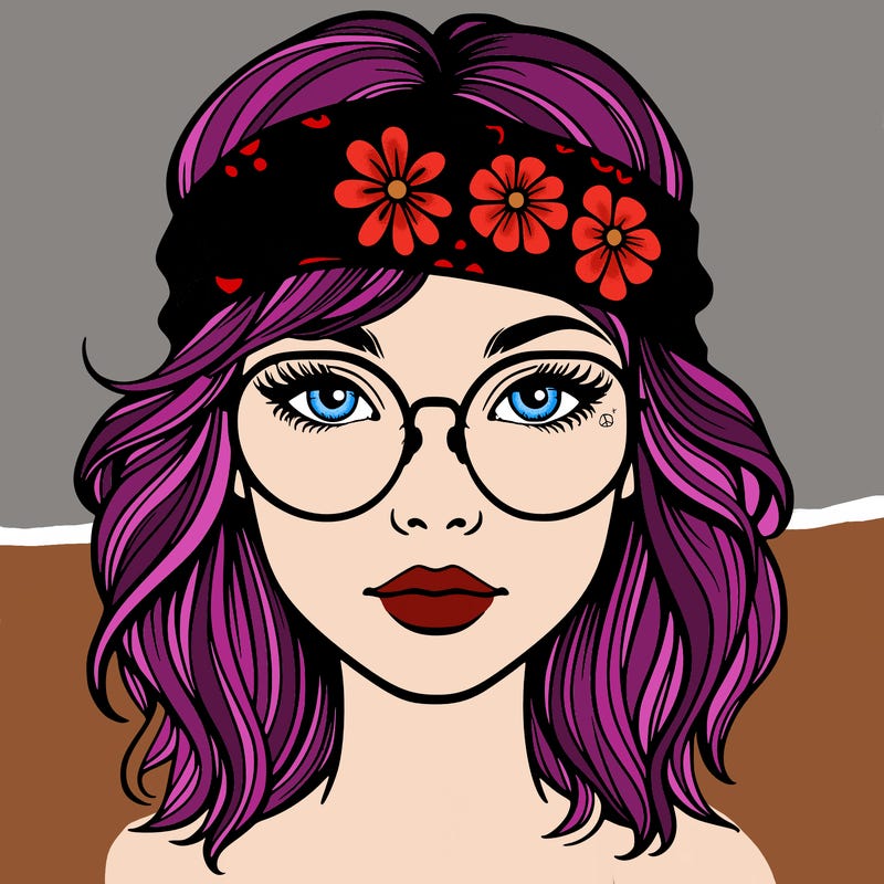 hippie girl with glasses realistic