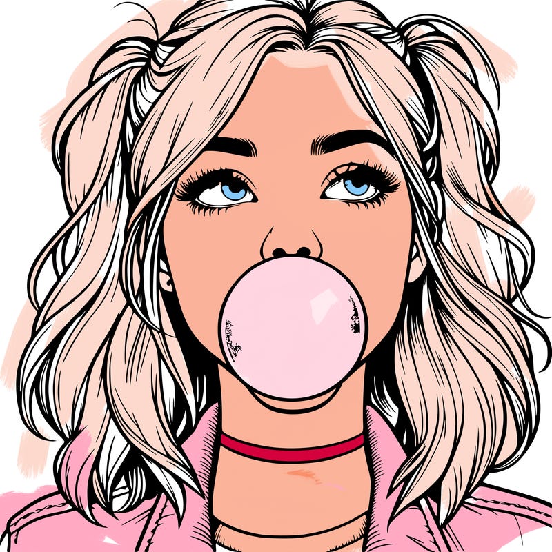 realististic girl blowing bubble -gum