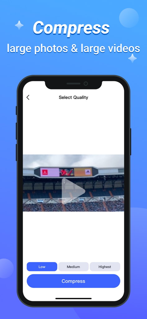 App interface for compressing large photos and videos to save storage space