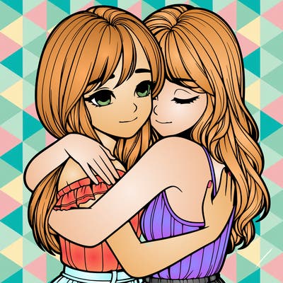 realistic girls hugging