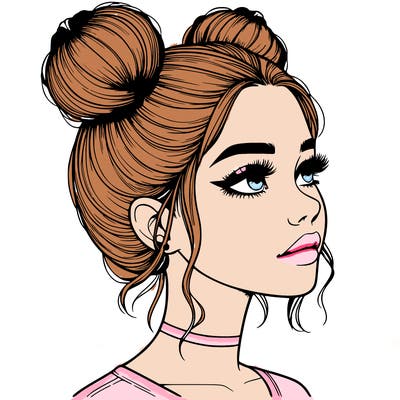 realistic girl with buns on the top of her head