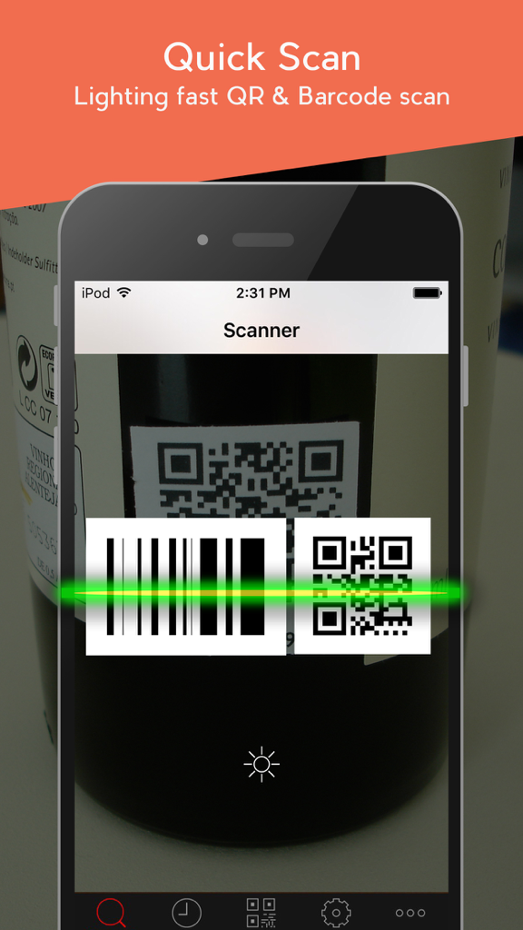 Mobile app interface scanning a barcode and QR code on a bottle label
