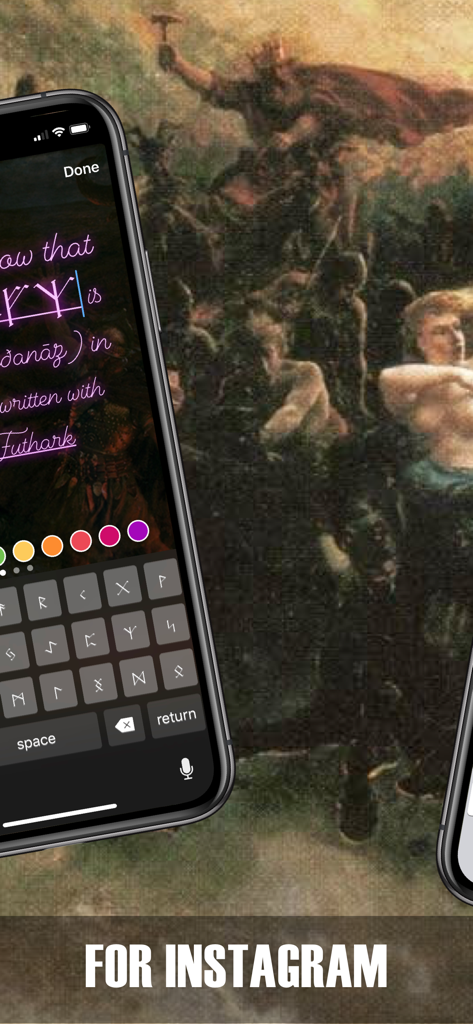 Rune Keyboard: Norse Futhark - Norse Futhark keyboard used on an iPhone within an Instagram story interface