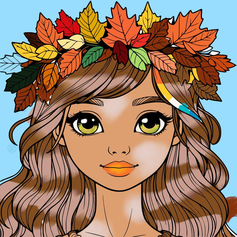 realistic girl with fall leaf crown