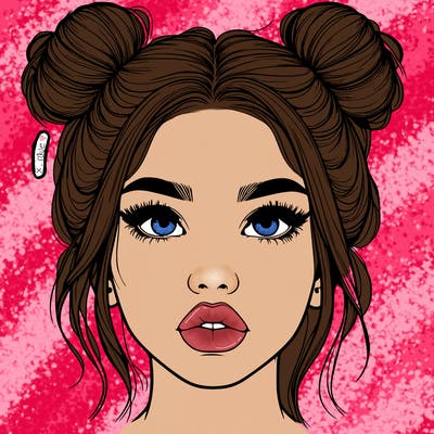 realistic girl with two buns on her hair and lips