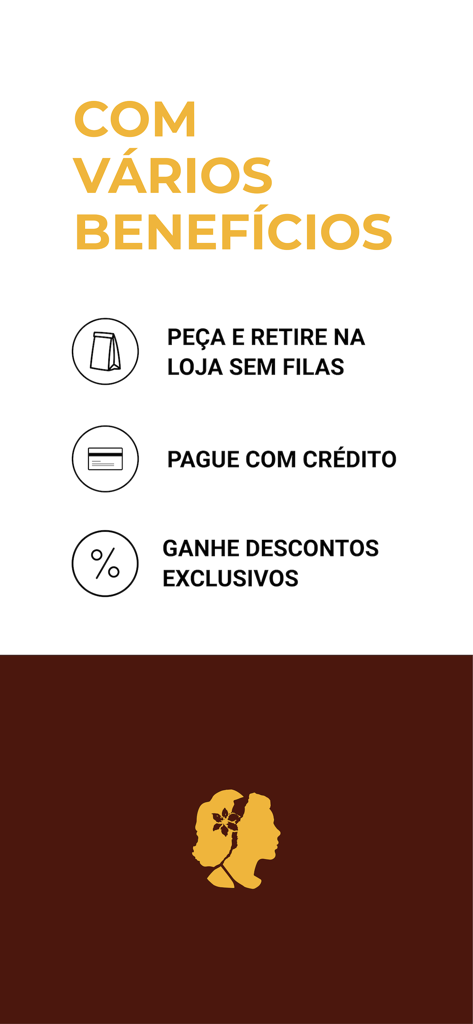 La Guapa Empanadas - Pantalla de marketing para la aplicación La Guapa Empanadas destacando beneficios como pedir para recoger, pago con tarjeta de crédito y descuentos exclusivos.