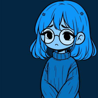 sad girl with glasses in a sweater