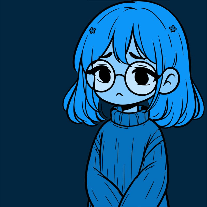 sad girl with glasses in a sweater