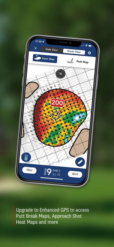 GHIN - GHIN app interface displaying an approach shot heat map and green view for a golf course