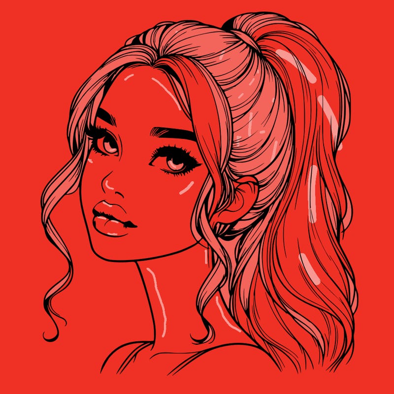 realistic girl with a ponytail on her hair and lips