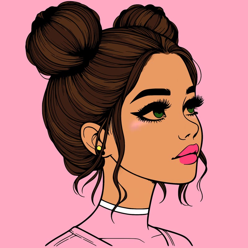 realistic girl with buns on the top of her head