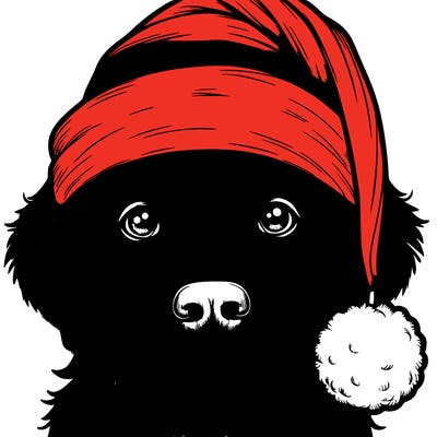 realistic dog with a christmas hat