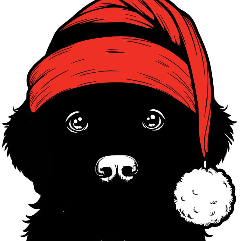 realistic dog with a christmas hat
