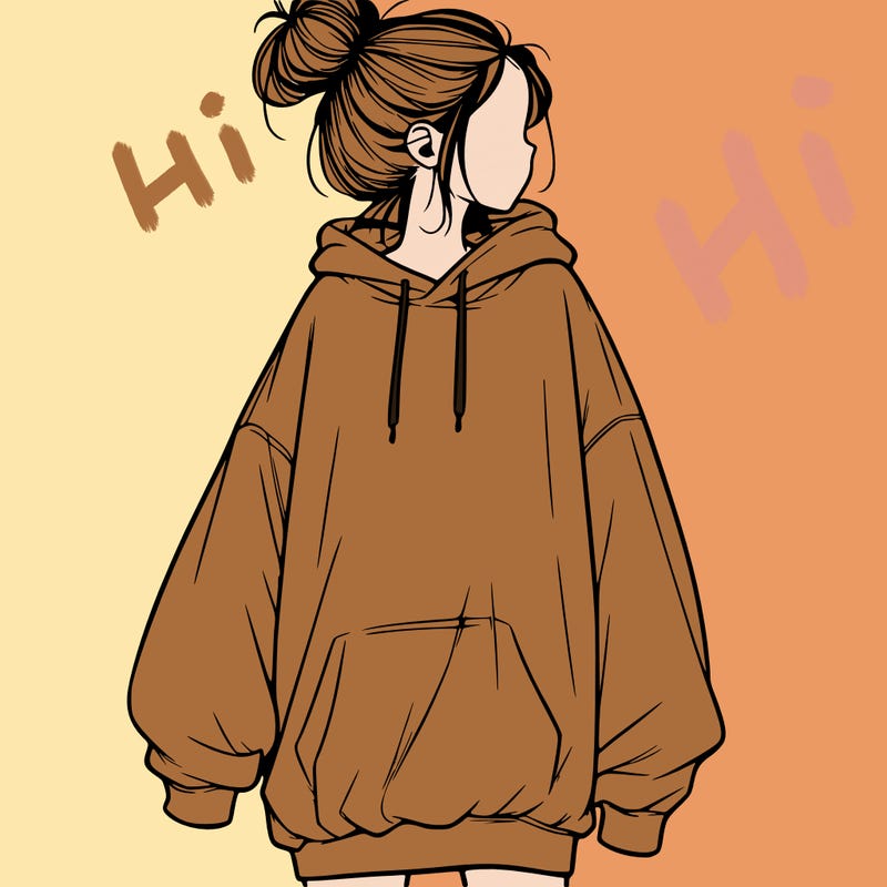 realistic girl with a oversized sweatshirt on and a bun