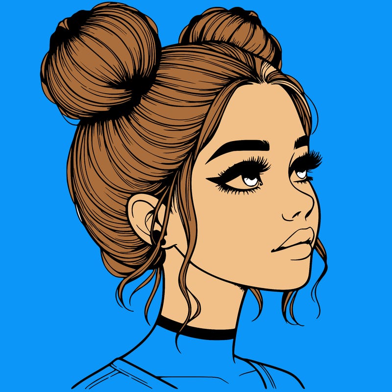 realistic girl with buns on the top of her head